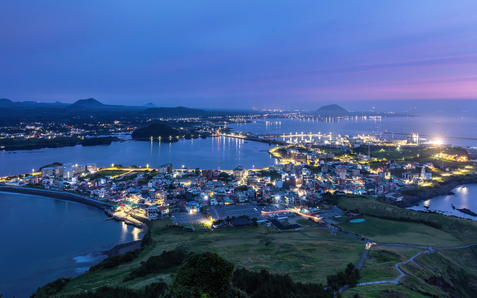 Seongsan-ri at blue hour on Jeju Island, South Korea.