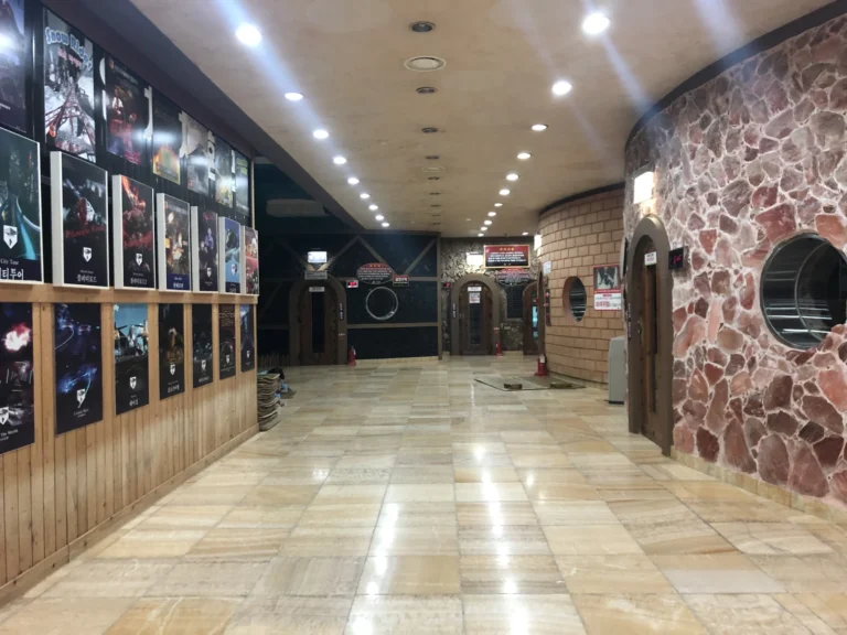Interior corridor of a Korean sauna facility in Wonju, South Korea.